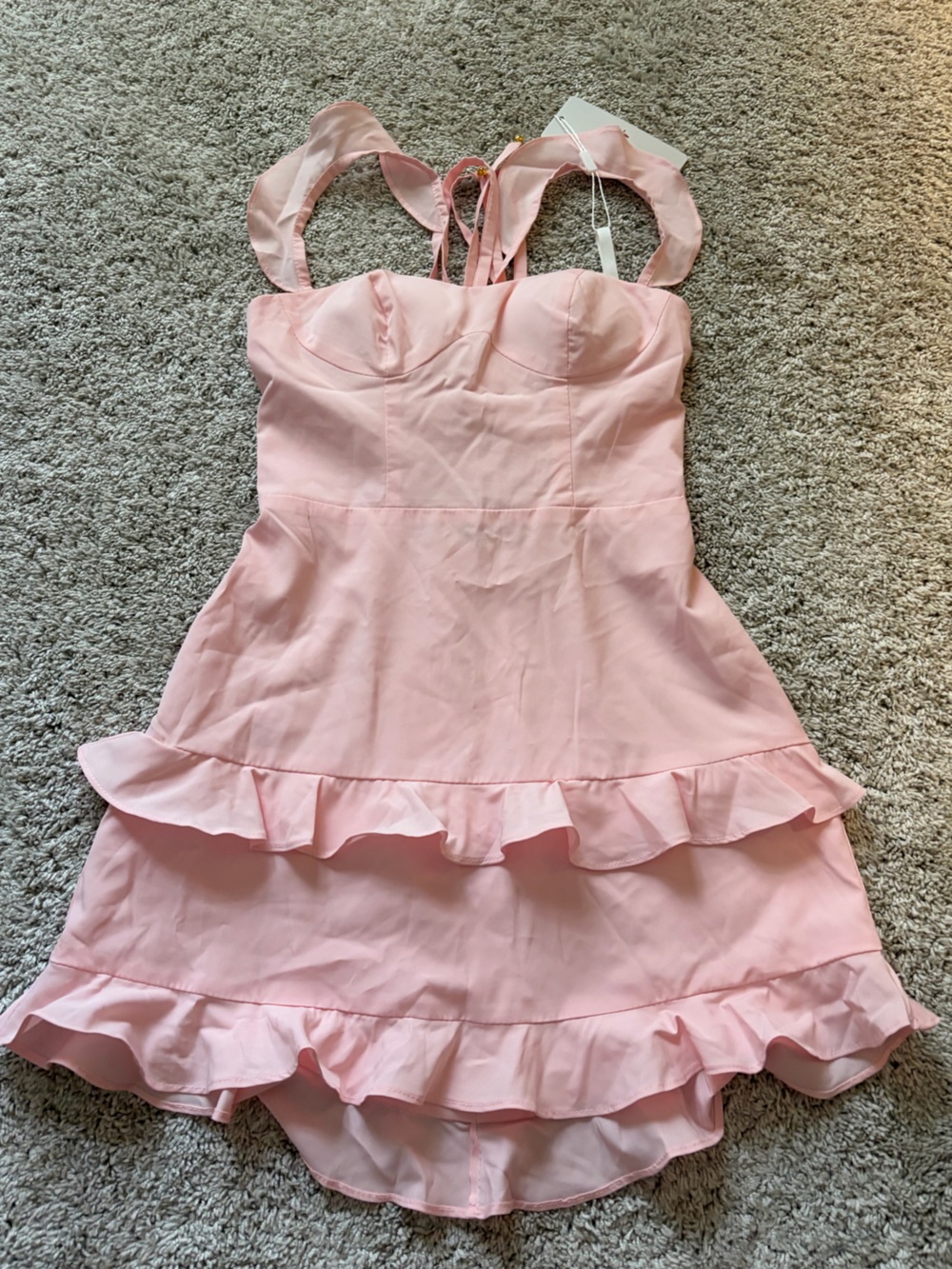 Girls' Pink Ruffle Tiered Summer Dress with Sweetheart Bodice